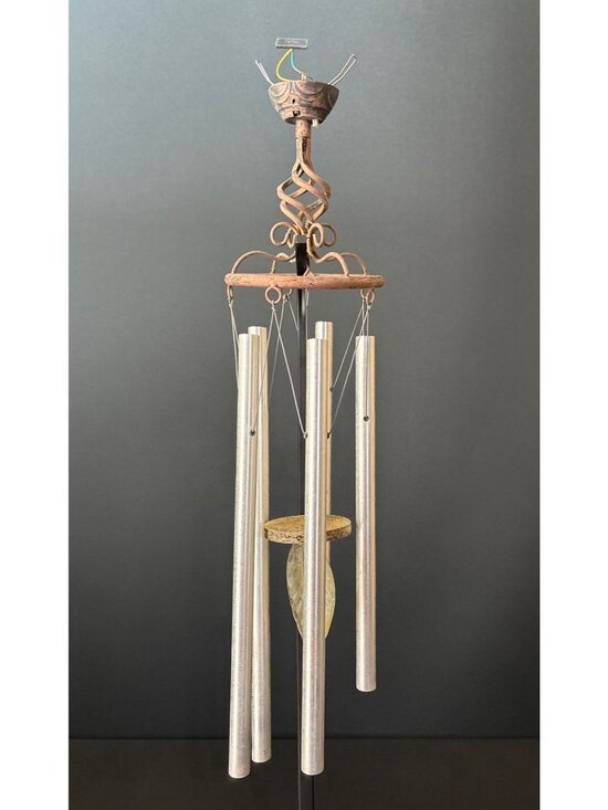 Rustic Metal Wind Chime Leaf Accent & Hummingbird Feeder  Crackled Glass Decor - Picture 3 of 16